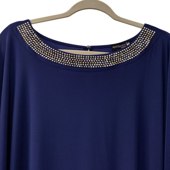 (NWT) Antthony: Embellished Pullover Poncho Top, Size 2X, Cobalt Blue - Picture 2 of 9